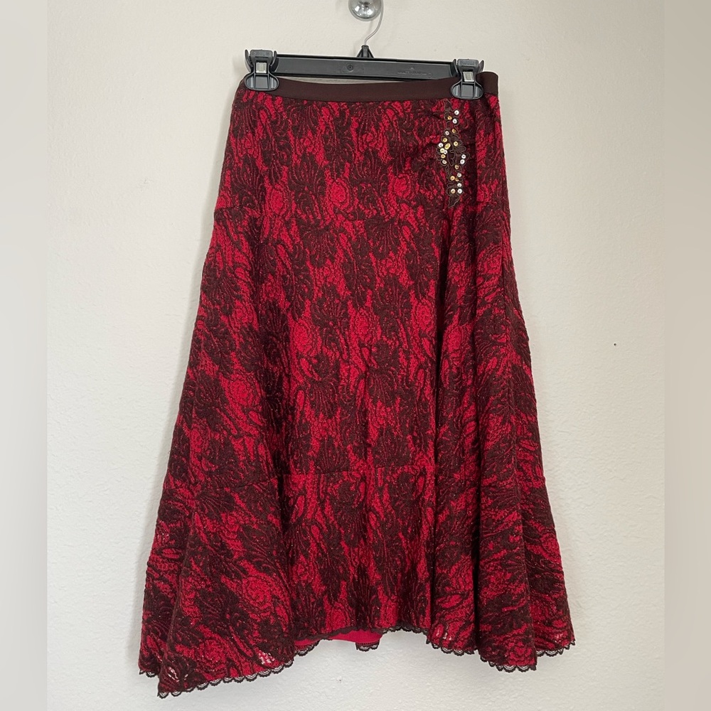 Free people skirt red with brown lace shine detail size M